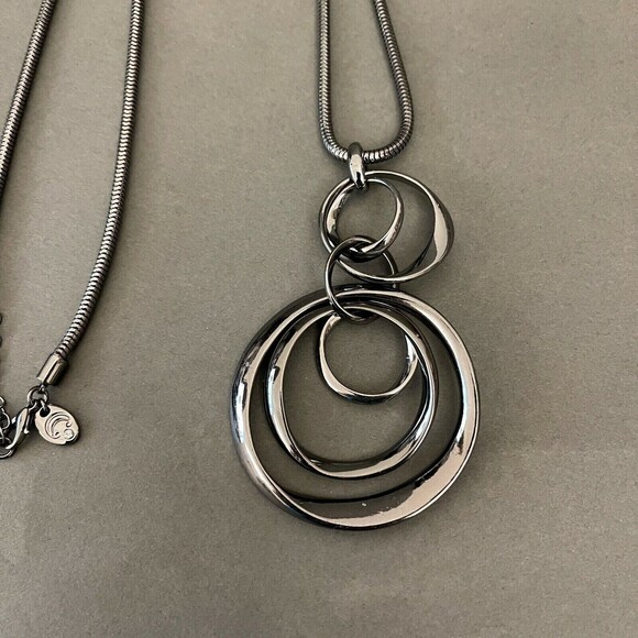 C Gun Metal Rings Fashion Chain Necklace Jewelry NWOT - Picture 3 of 4